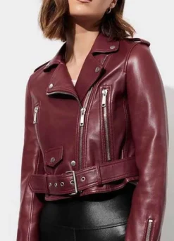 13 REASONS WHY (JESSICA DAVIS) ALISHA BOE MAROON LEATHER JACKET