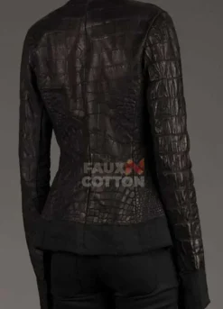 Affamee Alligator Women Black Leather Jacket
