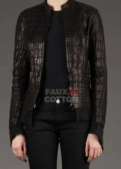 Affamee Alligator Women Black Leather Jacket