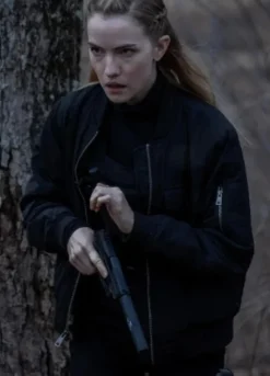 Alarum 2025 Willa Fitzgerald Black Bomber Jacket