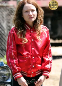 American Gods Emily Browning ( Laura Moon ) Red Varsity Jacket