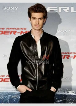 Andrew Garfield Black Suede Sleeves Bomber Leather Jacket