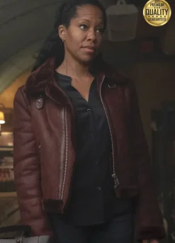 Angela Abar Watchmen Regina King Maroon Shearling Jacket