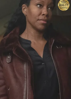 Angela Abar Watchmen Regina King Maroon Shearling Jacket