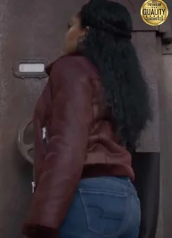 Angela Abar Watchmen Regina King Maroon Shearling Jacket