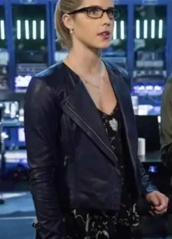 Arrow Emily Bett Rickards (Felicity Smoak) Blue Leather Jacket