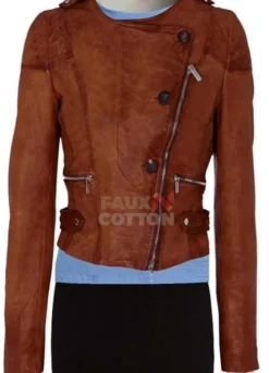 Ashley Benson Asymmetrical Biker Brown Leather Jacket