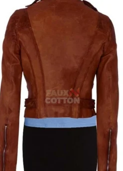 Ashley Benson Asymmetrical Biker Brown Leather Jacket