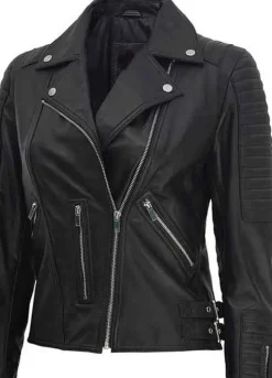 BARI BLACK LEATHER MOTO JACKET WOMEN'S