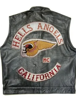 BIKER CALIFORNIA MEN HELLS ANGELS BLACK LEATHER VEST
