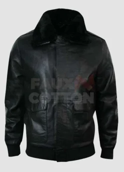 Black A2 Mens Classic Flight Bomber Pilot Fur Collar Jacket