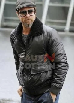 BLACK BOMBER BRAD PITT LEATHER JACKET