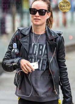 BLACK OLIVIA WILDE LEATHER JACKET