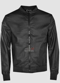 Black Rubberised Faux Leather Bomber Jacket