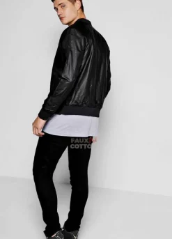 Black Rubberised Faux Leather Bomber Jacket