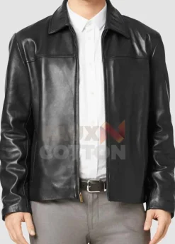 Black Shirt Collar Leather Jacket Men's