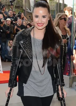 BLACK STUDDED DEMI LOVATO LEATHER JACKET