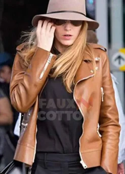 Blake Lively Brown Leather Jacket