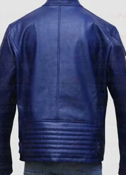 Blue Leather Jacket With White Stripes