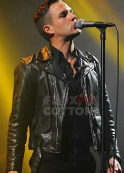 Brandon Flowers Biker Black Leather Jacket