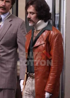 Brian Fantana Anchorman 2 Paul Rudd Brown Leather Coat