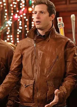 BROOKLYN NINE-NINE (JAKE PERALTA) ANDY SAMBERG BROWN LEATHER JACKET