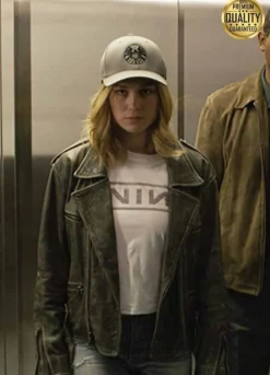 Carol Danvers Captain Marvel Distressed Grey Leather Jacket