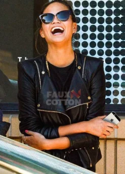 Chrissy Teigen Sporty Black Leather Jacket