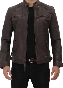CLAUDE QUILTED DISTRESSED LEATHER JACKET