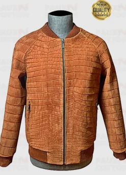Crocodile Skin Brown Bomber Jacket