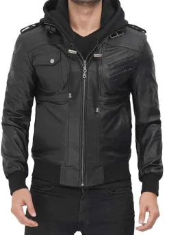 EDINBURGH LEATHER BLACK HOODED JACKET