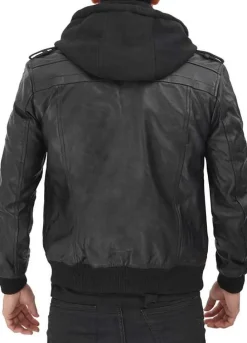 EDINBURGH LEATHER BLACK HOODED JACKET