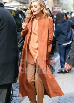 Elizabeth Olsen Brown Suede Trench Coat