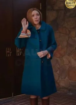 Elizabeth Olsen WandaVision Blue Wool Coat