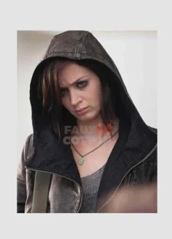 Emily Blunt Arthur Newman Mike Hooded Leather Jacket