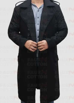 Fall David Beckham Style Men Long Casual Black Pea Coat