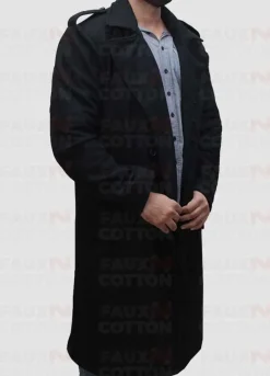 Fall David Beckham Style Men Long Casual Black Pea Coat