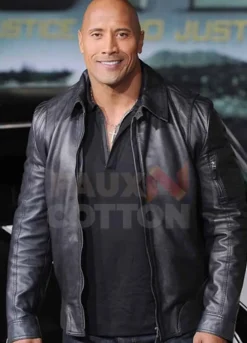 Faster The Rock ( Dwayne Johnson ) Black Leather Jacket