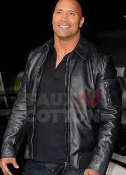 Faster The Rock ( Dwayne Johnson ) Black Leather Jacket