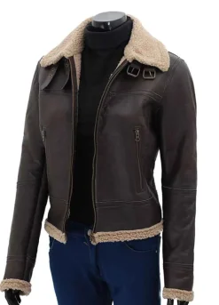 FRANCES WOMENS BROWN LEATHER BOMBER JACKET