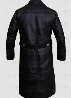 German Classic Officer Black Leather Trench Coat