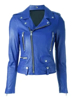 Hailey Baldwin Blue Biker Jacket