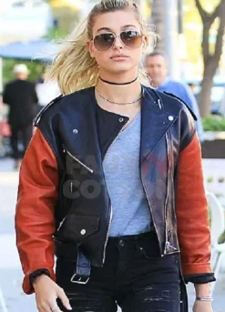 Hailey Bieber Biker Leather Jacket