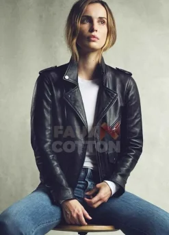 Heida Reed Biker Black Leather Jacket