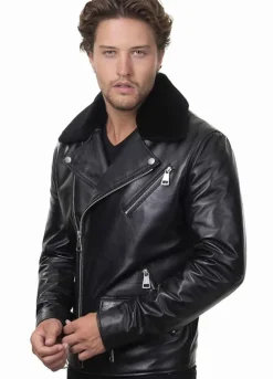 JACK WILLIAMS MEN'S FASHION BLACK LEATHER JACKET