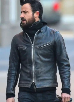 JUSTIN THEROUX BLACK LEATHER MOTORCYCLE JACKET