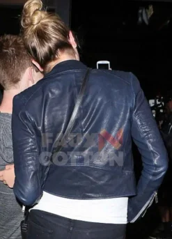 Kate Upton Blue Biker Leather Jacket