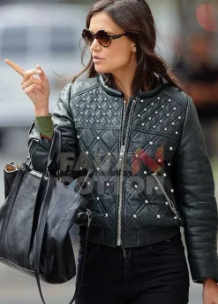 KATIE HOLMES QUILTED STUDDED JACKET