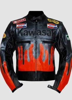 Kawasaki Black & Orange Leather Jacket