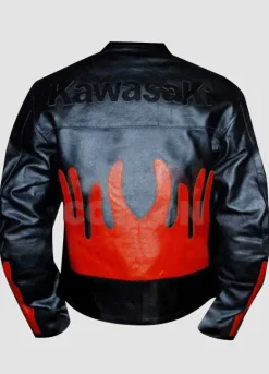 Kawasaki Black & Orange Leather Jacket